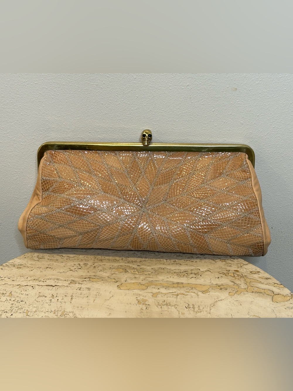 Rika Studios Ulrika Lundgren Luxury Leather Clutch with Gold Skull Accent